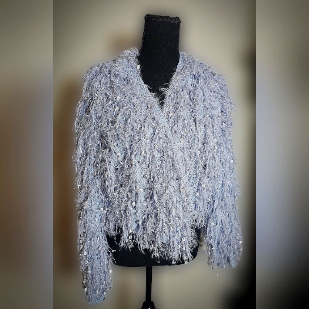 Shaggy Textured Light Blue Cardigan